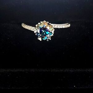 Certified Moissanite Rainbow Blue Diamond Ring